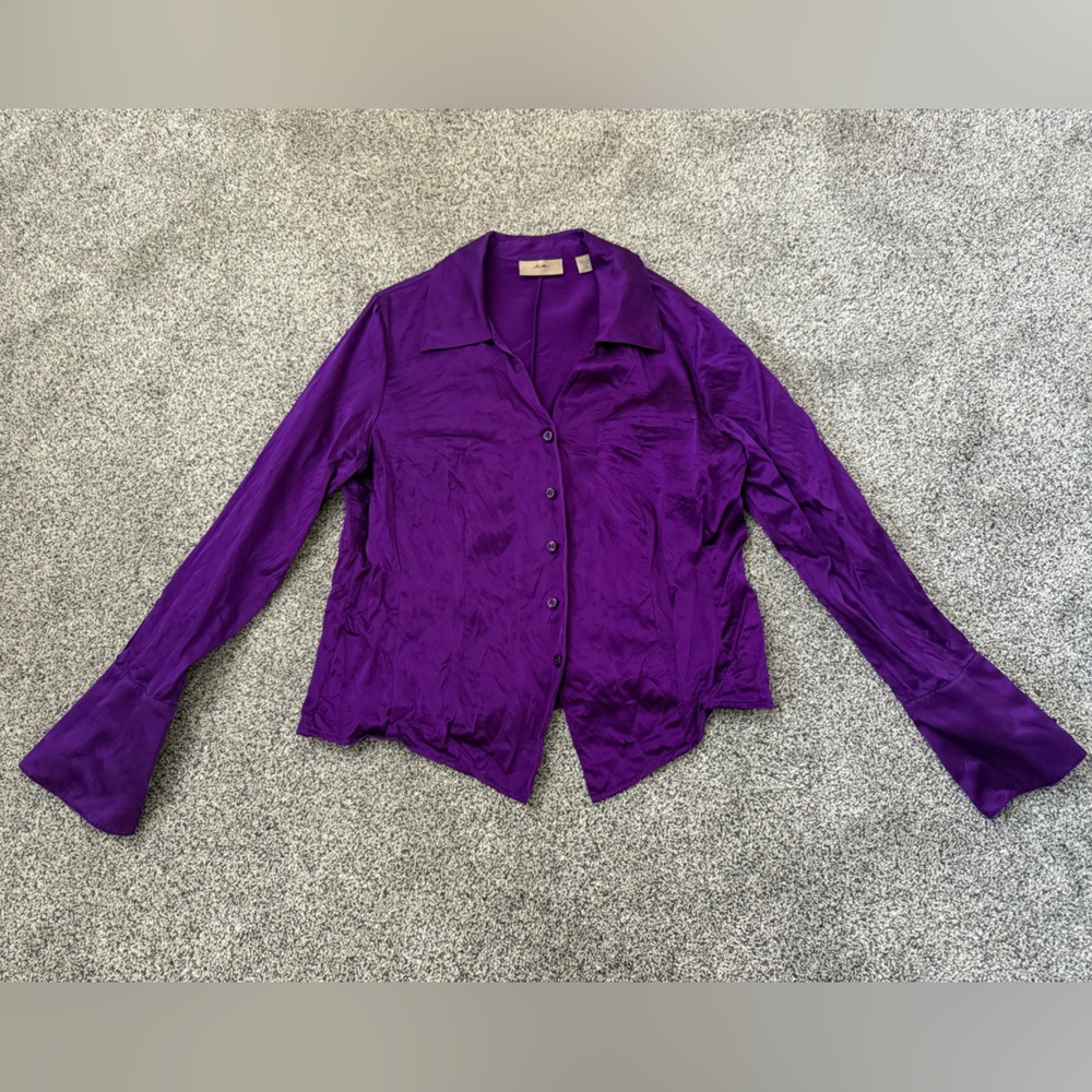 I.E. Vintage Purple Silk Button-Up Blouse Size 12